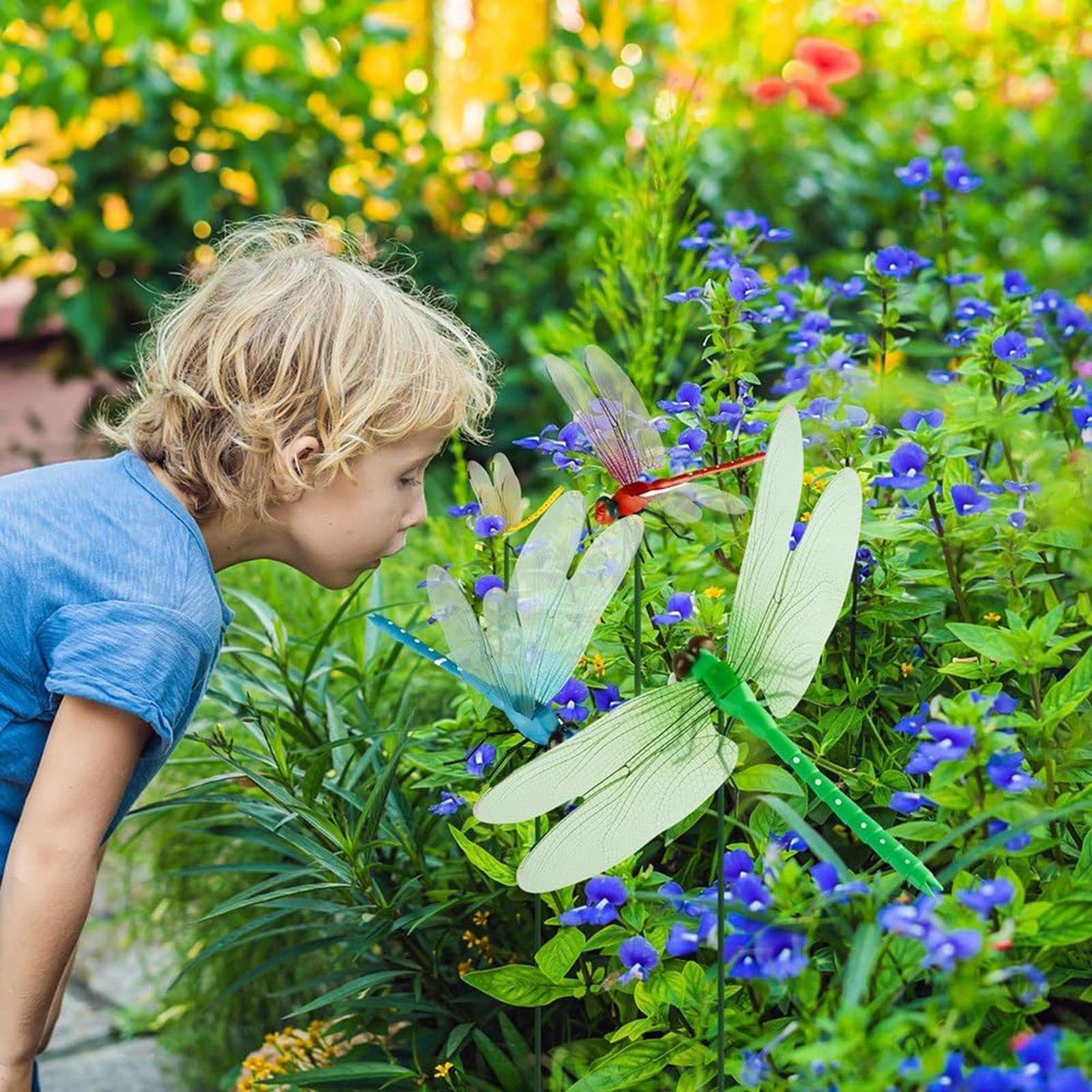 4* Fake Dragonfly Clips Clip on Dragonfly for Outdoors 3D Dragonfly Garden Decor