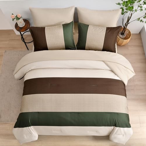 Striped Comforter Set Size, Boho Striped Bedding Comforter King Brown Green