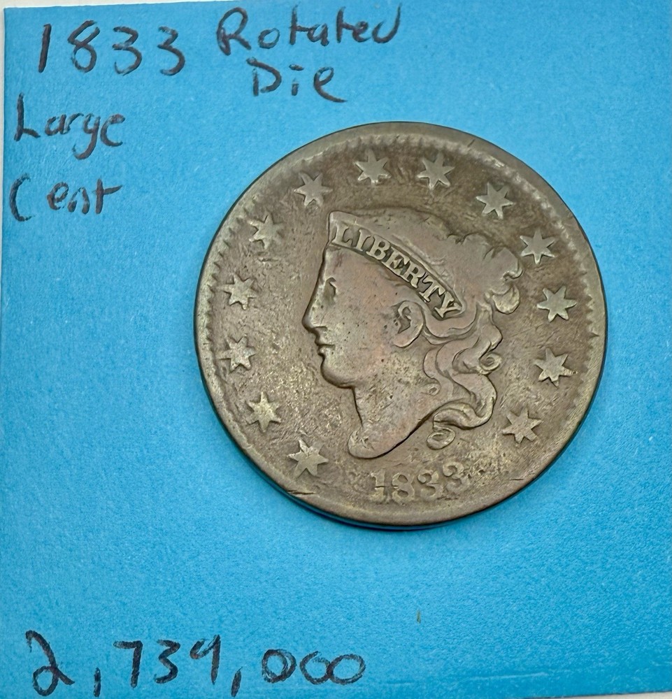1833 Coronet Head Large Cent – Rotated Die Error – Early U.S. Copper