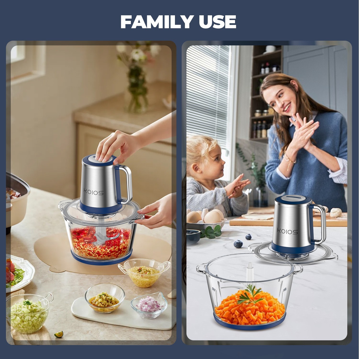 KOIOS Electric Food Processors Chopper w/8 Cup Glass Bowl Stainless Steel Blade