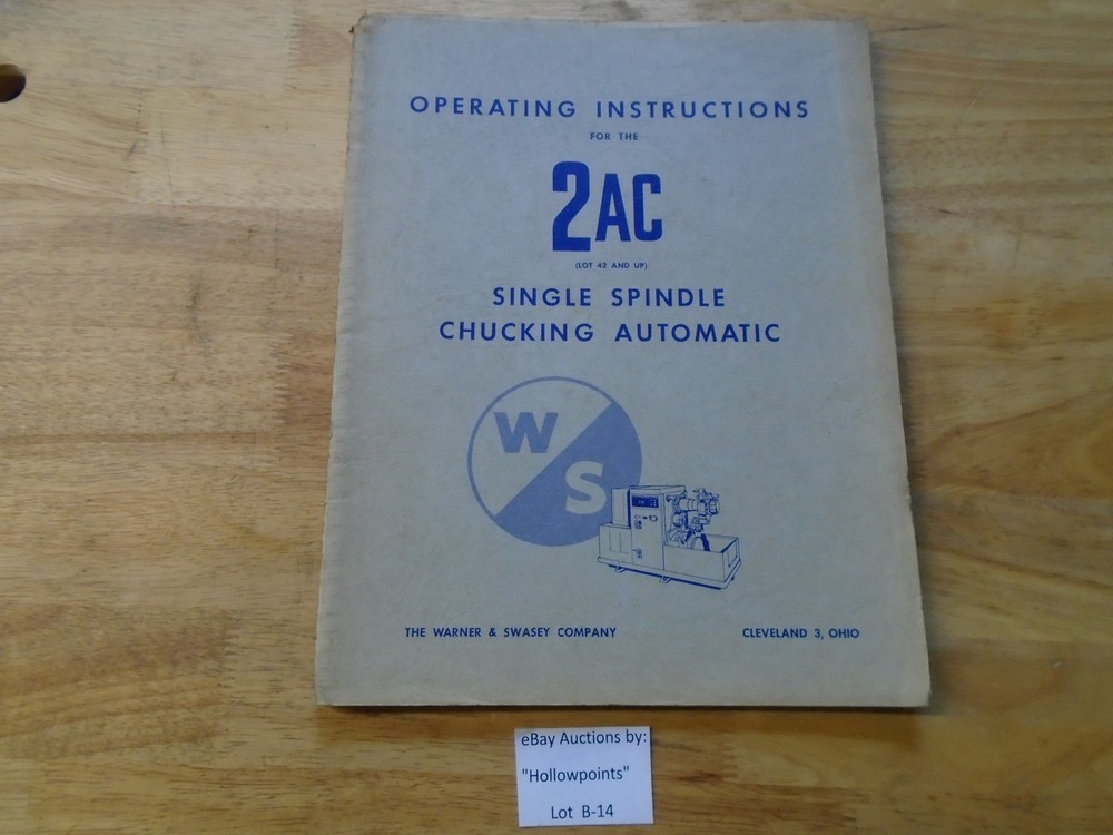 Warney & Swasey 2-AC Operating Instructions Single Spindle Automatic Manual  B14