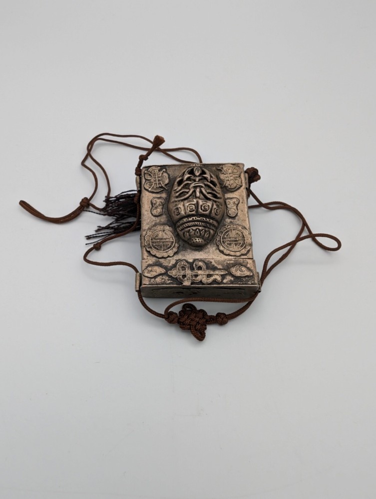 Vintage Repousse Snuff Box/Trinket Box on String Cord
