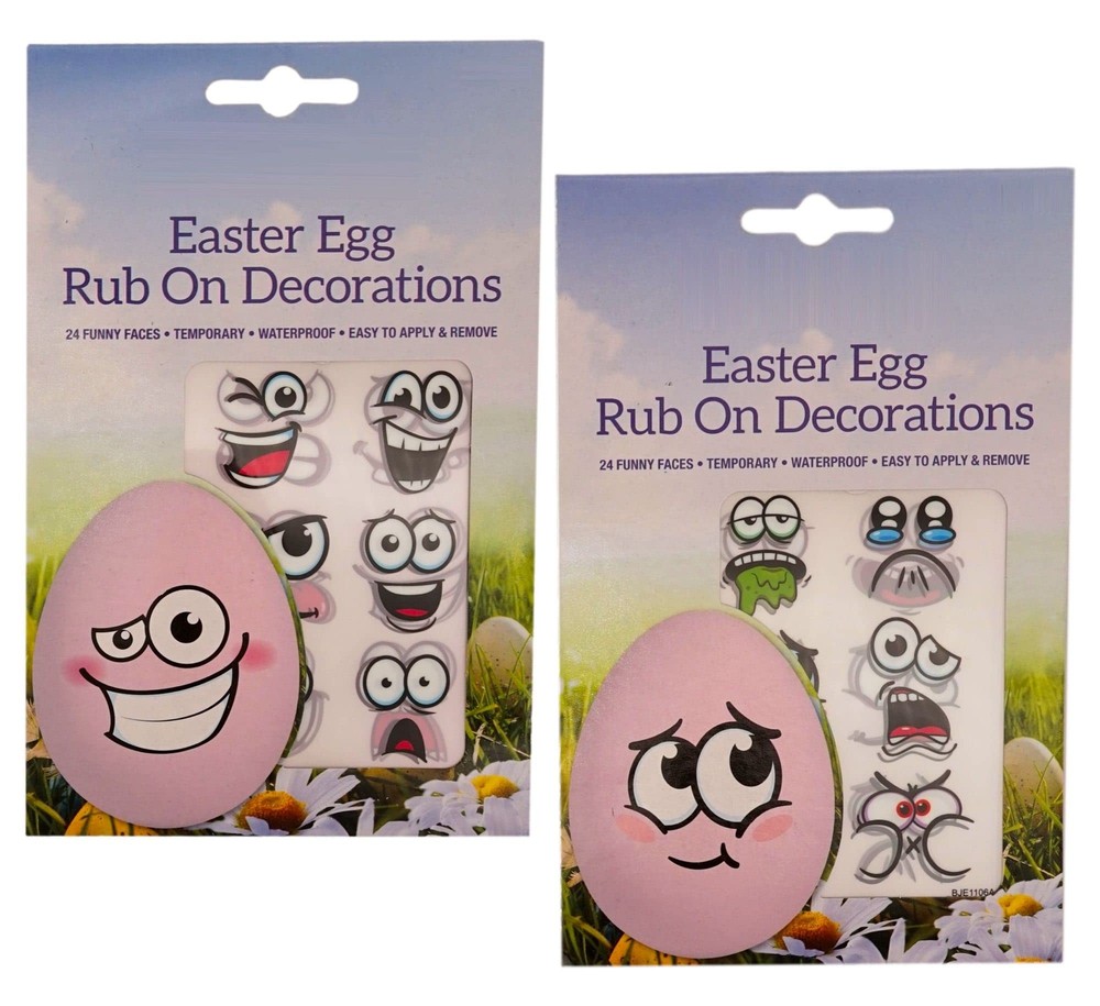 Easter Egg Sticker Decorating Kit (2 Pack, 48 Faces) Funny Face Eggs Rub On
