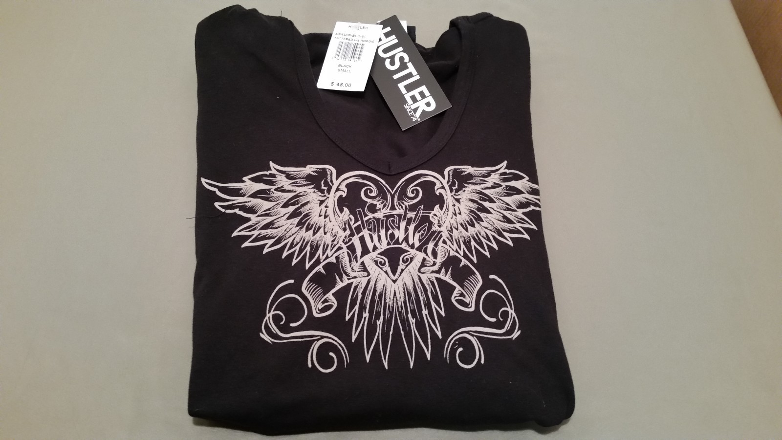 new womens hustler tattered long sleeve hoodie retail 48.00