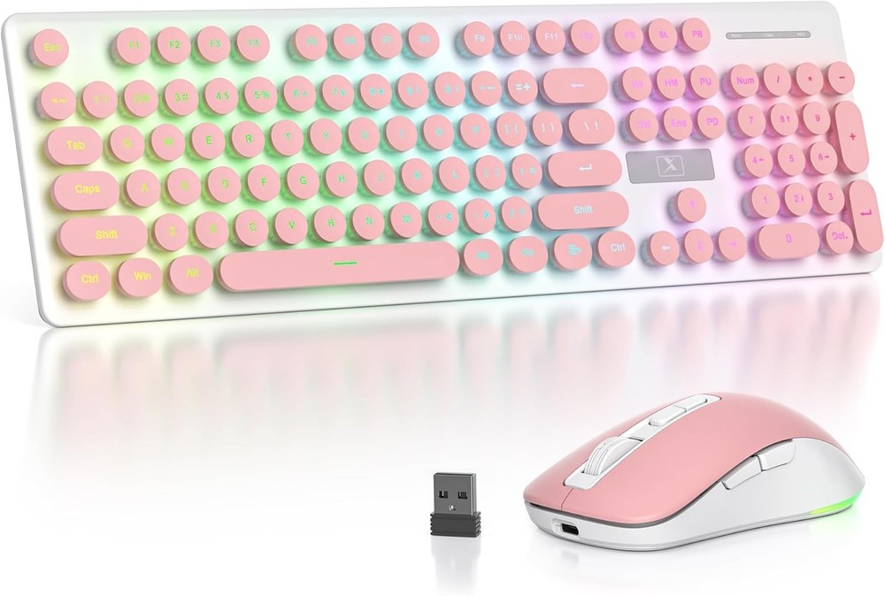 Backlit Wireless Pink Keyboard and Mouse | Wireless | PC & Laptop