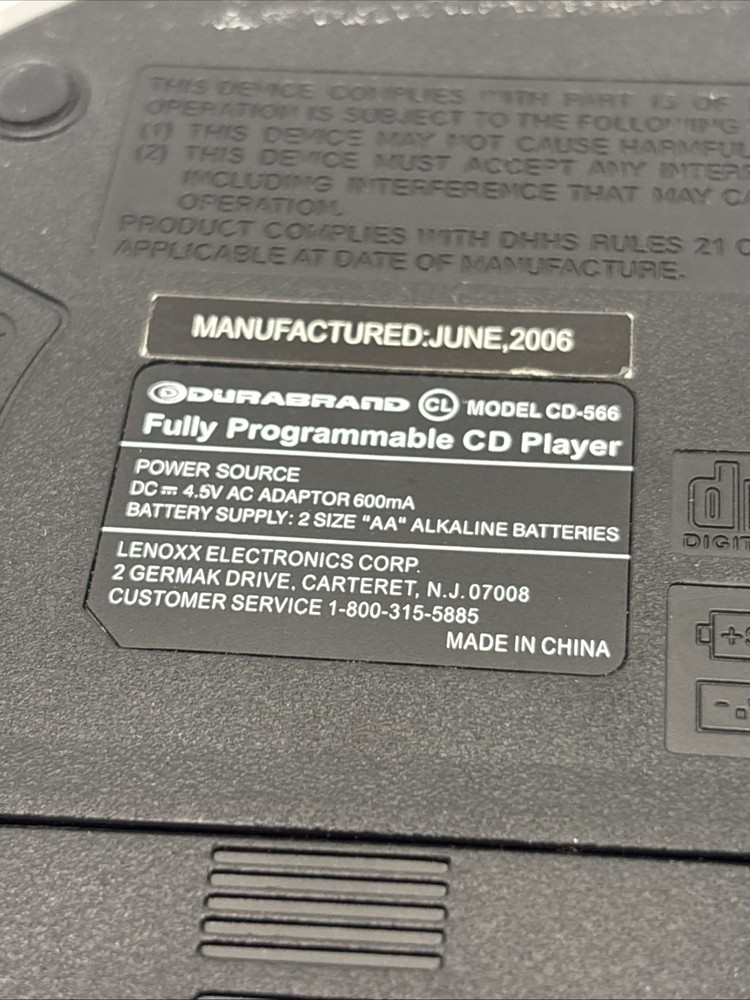 VINTAGE DURABRAND Model CD-566 Portable CD Player Fully Programmable TESTED WORK