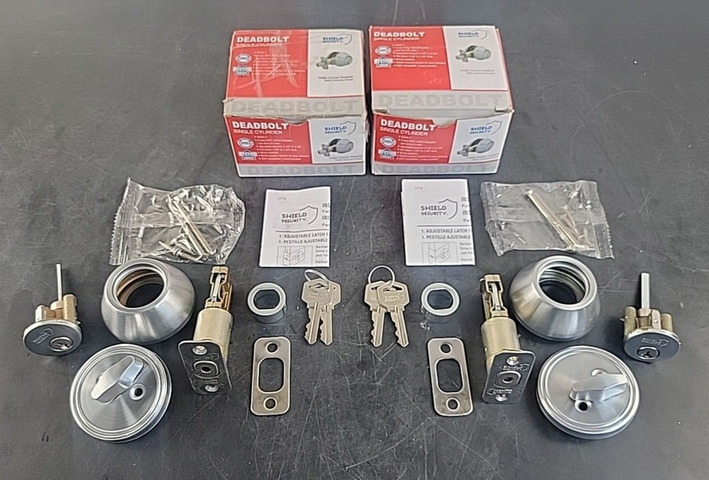 (2 Pack) Shield Security Single Cylinder Deadbolt Satin Chrome Grade 3