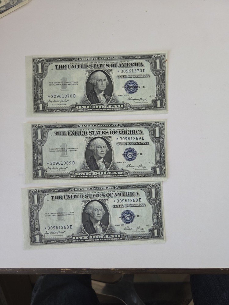 1935 Series E Silver Certificate Consecutive Star Notes 30961368 D* /69 D*/70 D*
