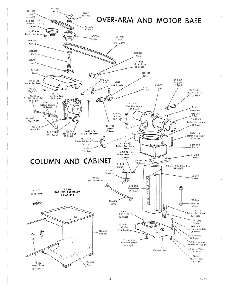 8520 Vertical Milling Operator Instruction & Parts Manual Fits Clausing 8525 C85