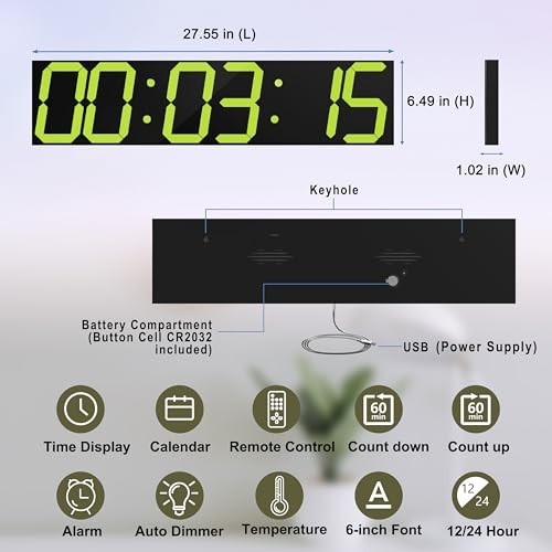 Digital Wall Clock, Oversize Digital Clock with Auto Dimmer, Huge Yellow