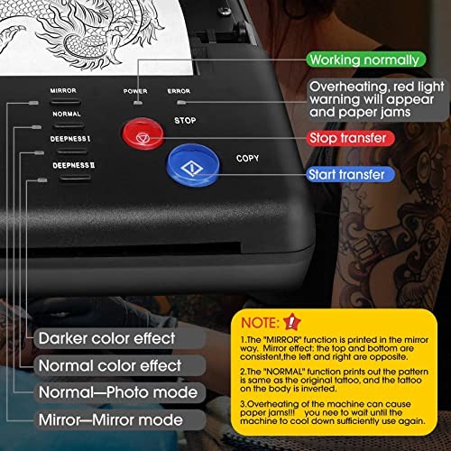Tattoo Stencil Transfer Copier Printer with 20PCS Stencil Sheets Tattoo Stencil