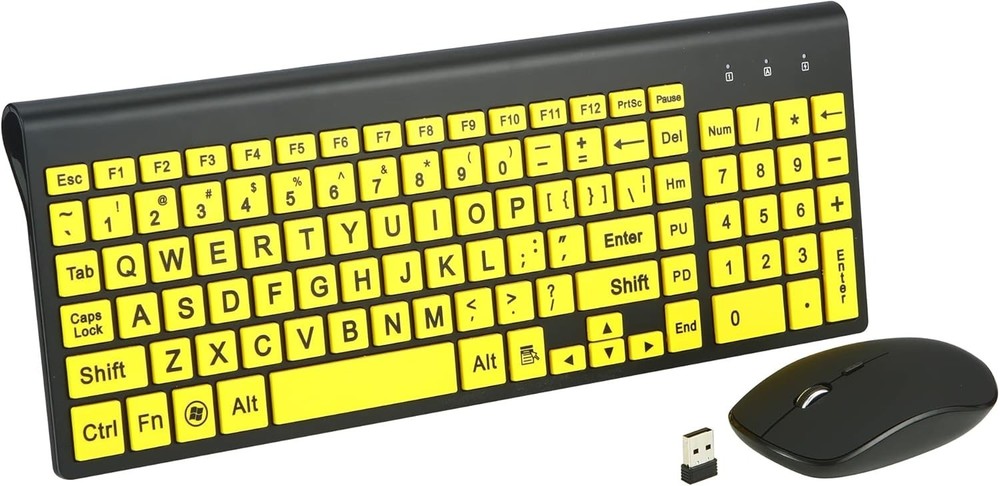 Large Print Wireless Keyboard & Mouse Set for Easy Typing - Ideal for Low Vision