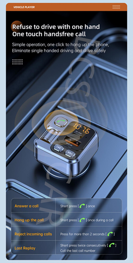 Bluetooth 5.1 Car Wireless FM Transmitter Adapter USB PD Charger AUX Hands-Free