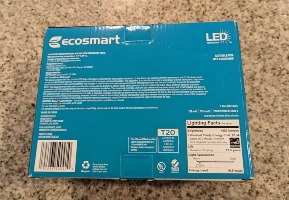 EcoSmart 2-Pack 150W Repl. 19.5w PAR38 Dimmable CEC LED Color Selectable Bulbs