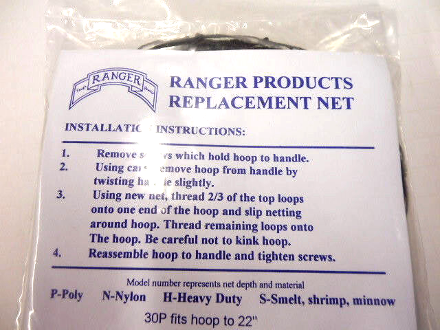 Ranger Replacement Net, Fits Hoop up to 22" Black 1" Mesh #30P