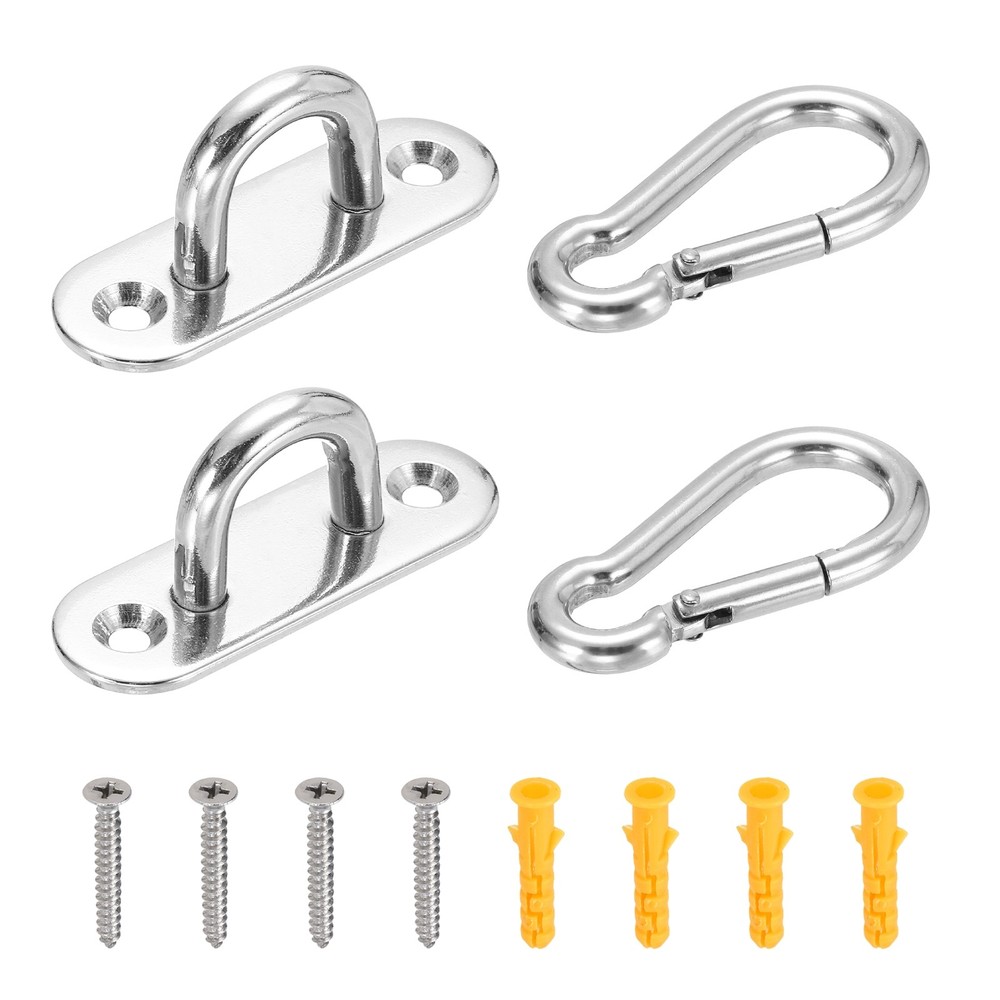 2Set M6 Eyelet Bracket Set Elliptic Hook Plate and Hook, Silver