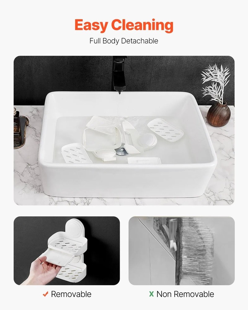 Soap Holder for Shower, Double Layer with Suction Cup, Wall Mounted NO-Drilling