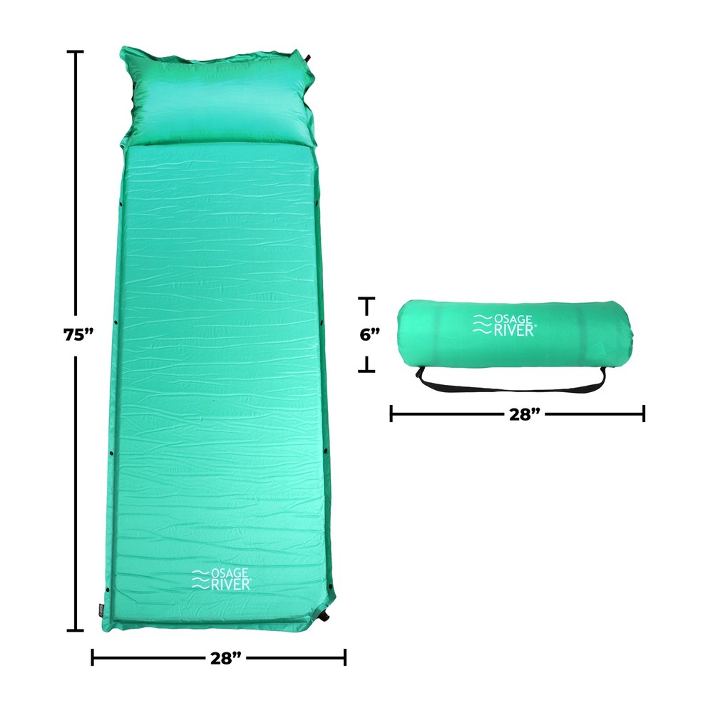 Osage River Self Inflating Sleeping Pad, Memory Foam with Integrated Pillow Mint