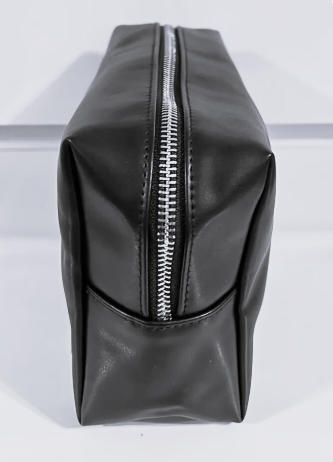 YSL Yves Saint Laurent Black Faux Leather Silver Logo Toiletry Makeup Bag NEW!