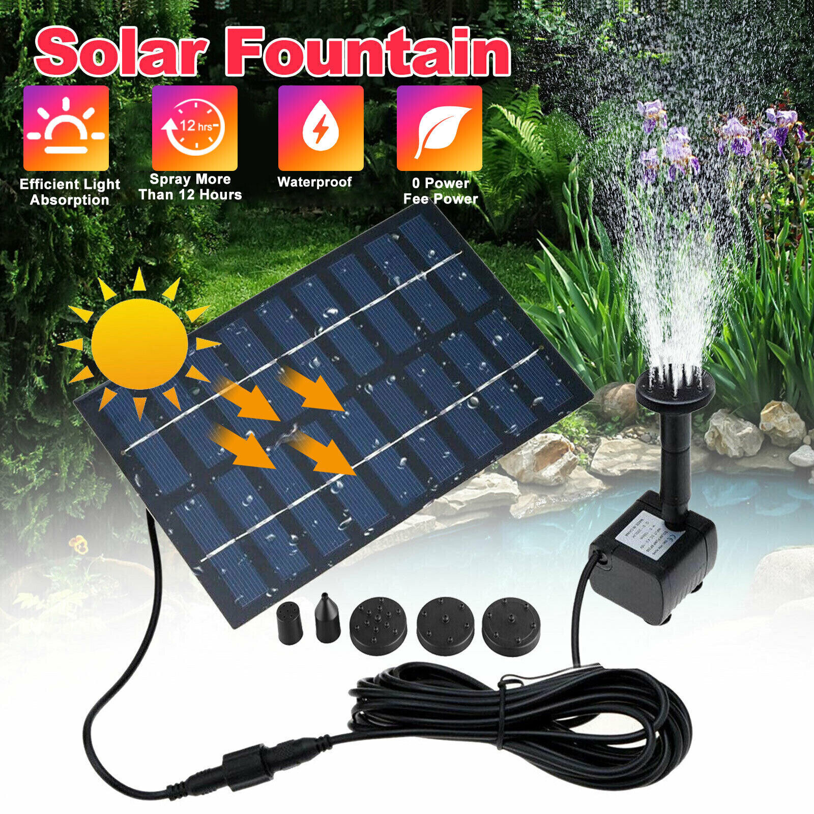 Solar Power Fountain Water Pump Submersible Bird Bath Pond Garden Decor US