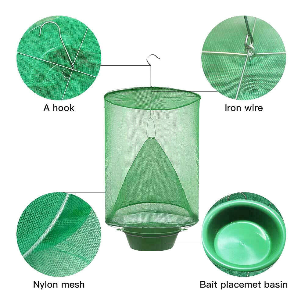 4-Pack Fly Trap Ranch Reusable Catcher Killer Cage Net Pest Bug Catch Hanging US