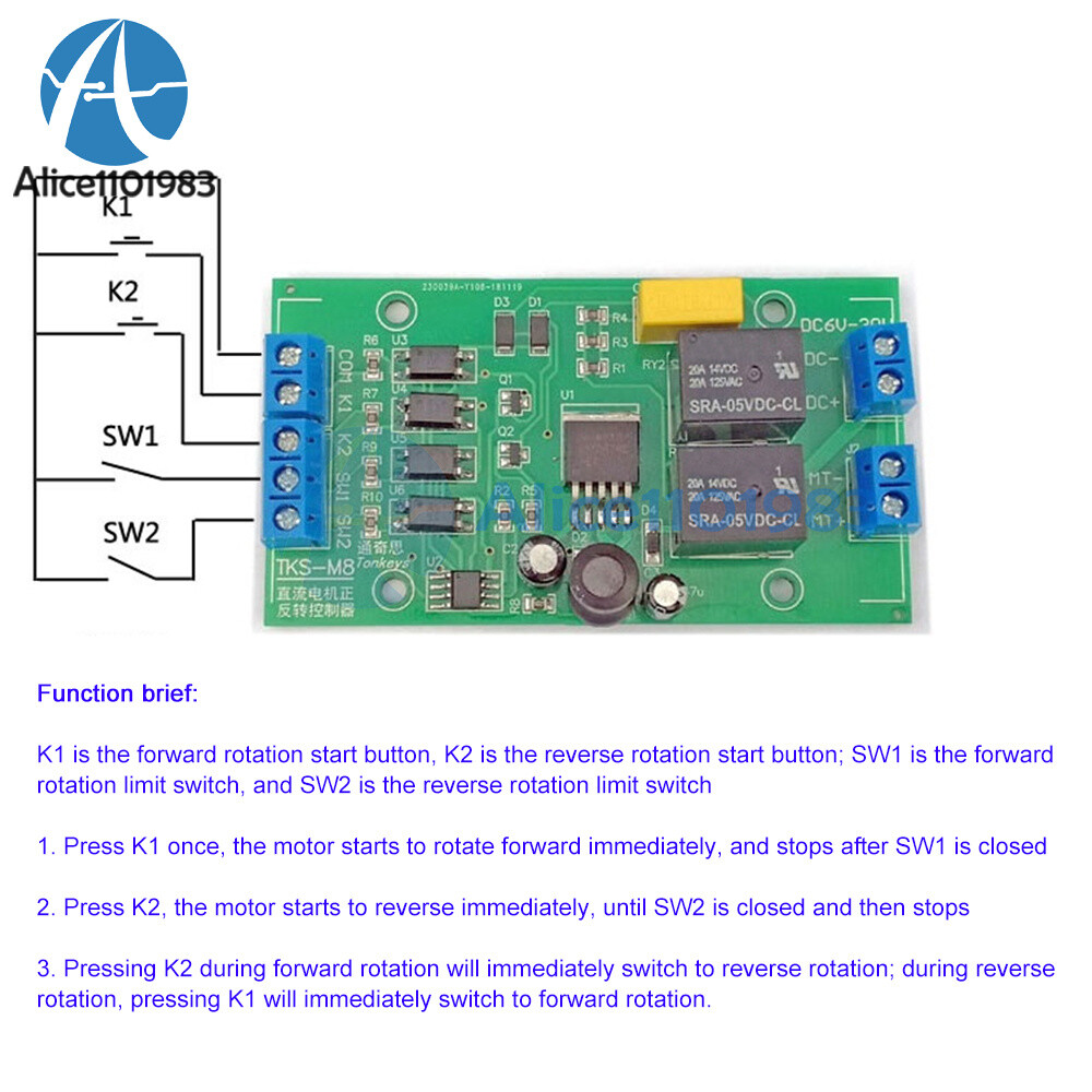 Motor Controller Forward Reverse 20A High Current Control Board DC 5V/12V/24V