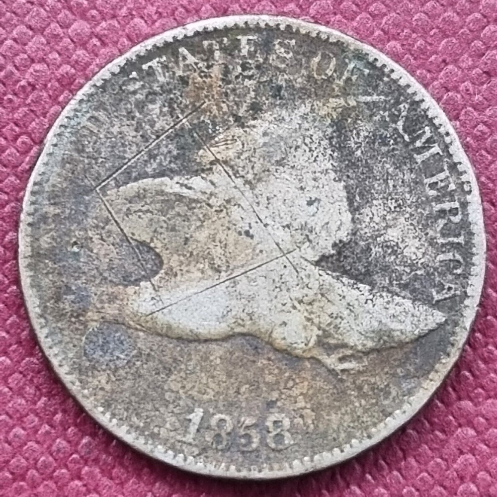 1858 Flying Eagle Cent 1c Circulated Environmental Damage #55301