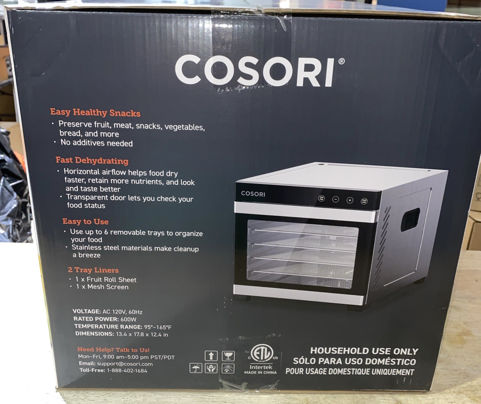 COSORI 600W Food Dehydrator 6.5" Trays Jerky Fruit Meat Dryer 165°F Silver