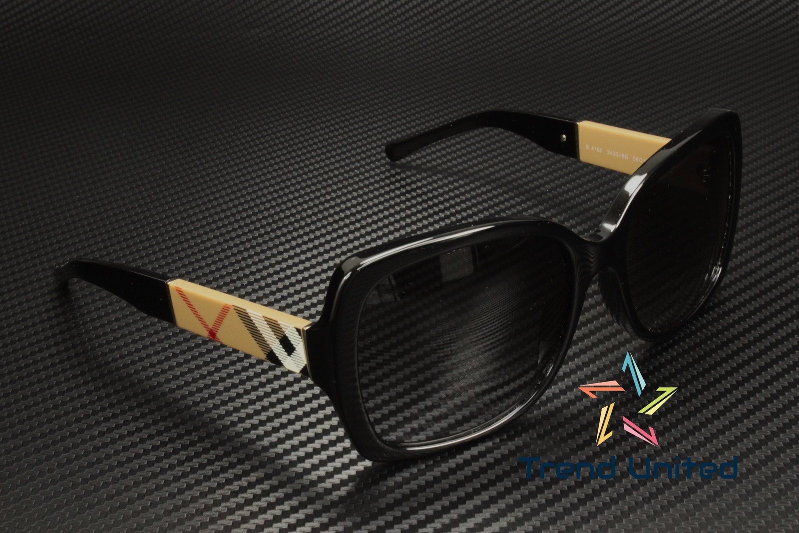 BURBERRY BE4160 34338G Black Grey Gradient 58 mm Women's Sunglasses