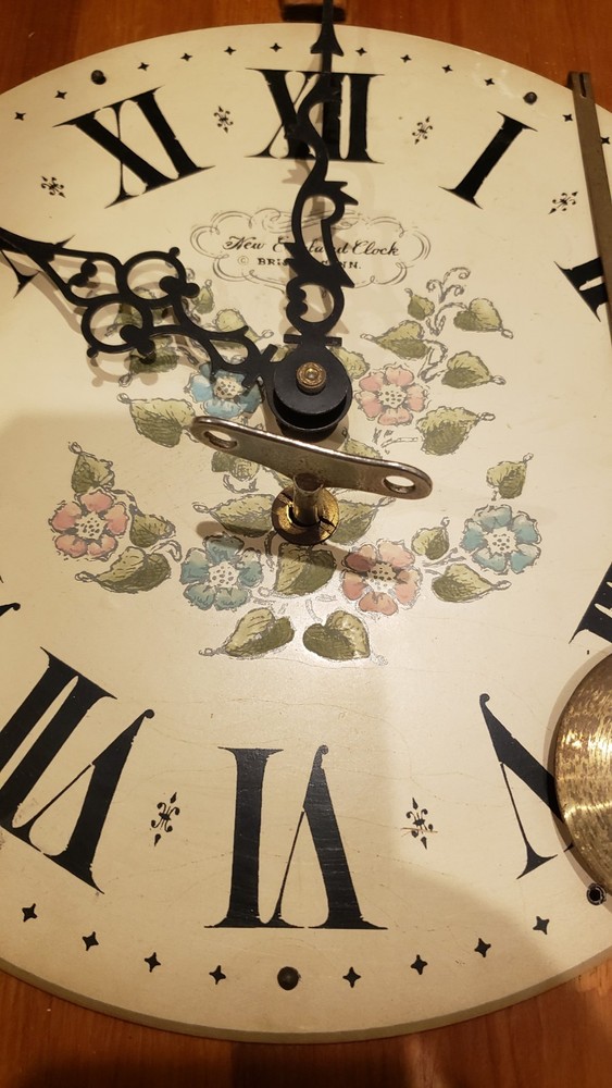 New England Clock Company Pendulum Driven Scroll Clock W/ Key.