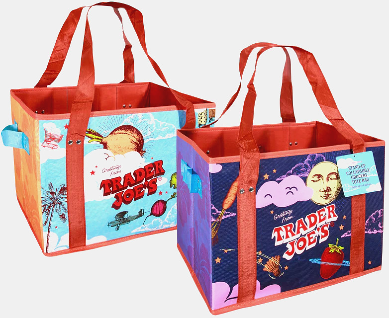 NEW TRADER JOE'S STAND UP COLLAPSIBLE TOTE GROCERY BAG. STURDY AND STORABLE