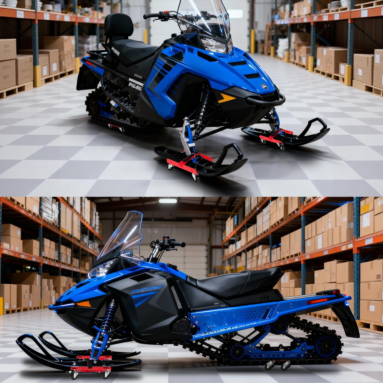 3x Snowmobile Dolly Set Max Supporting 1500Lbs Heavy Duty Straps RED