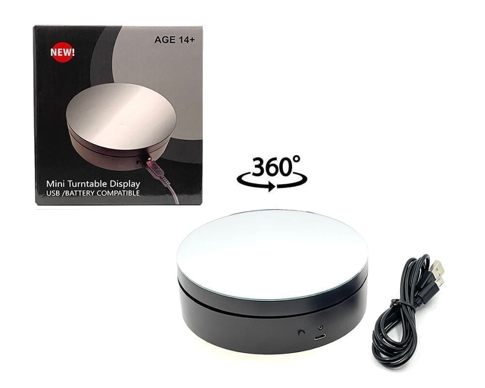 Mini Turntable Display 4.75″ – Mirror Top for 1:64 / 1:43 Scale Models - E12-MR