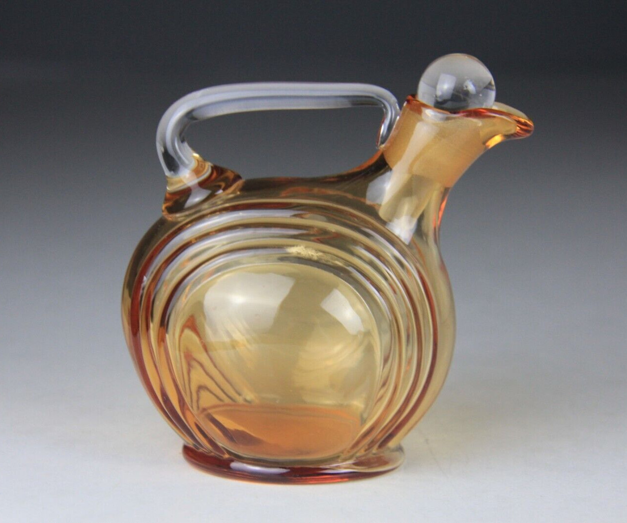 Scarce Cambridge Glass Amber Nautilus Decanter w/6 Small Cordials Tumblers