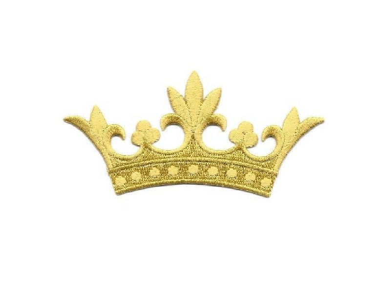 Crown W/5 Leaf Points - Embroidered Gold Rayon Iron On Patch - 4"W - DK2883