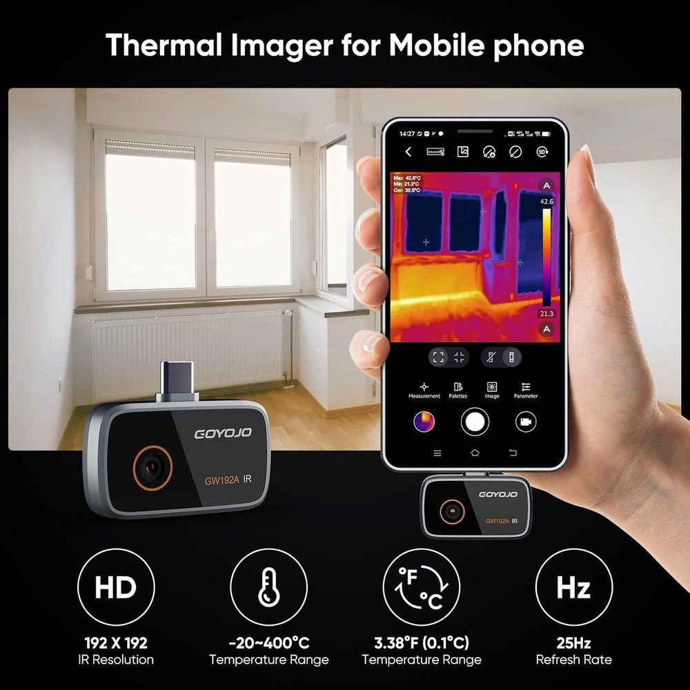 Compact 192x192 Thermal Imaging Camera for Android - Water Leak Detection