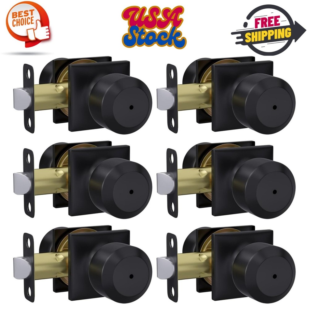 6 Pack Black Door Knobs Interior, Privacy Interior Door Knob for Bedroom or Bath