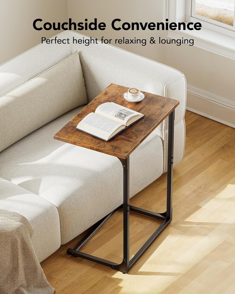 C-Shaped Side Table C Table Sofa W/ Two-Piece Desktop & Metal Frame Large