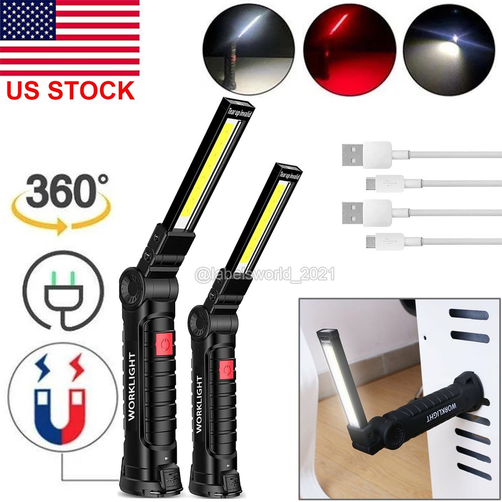 1/2 Pack Magnetic Base LED COB Work Light Rechargeable Mechanic Torch Flashlight