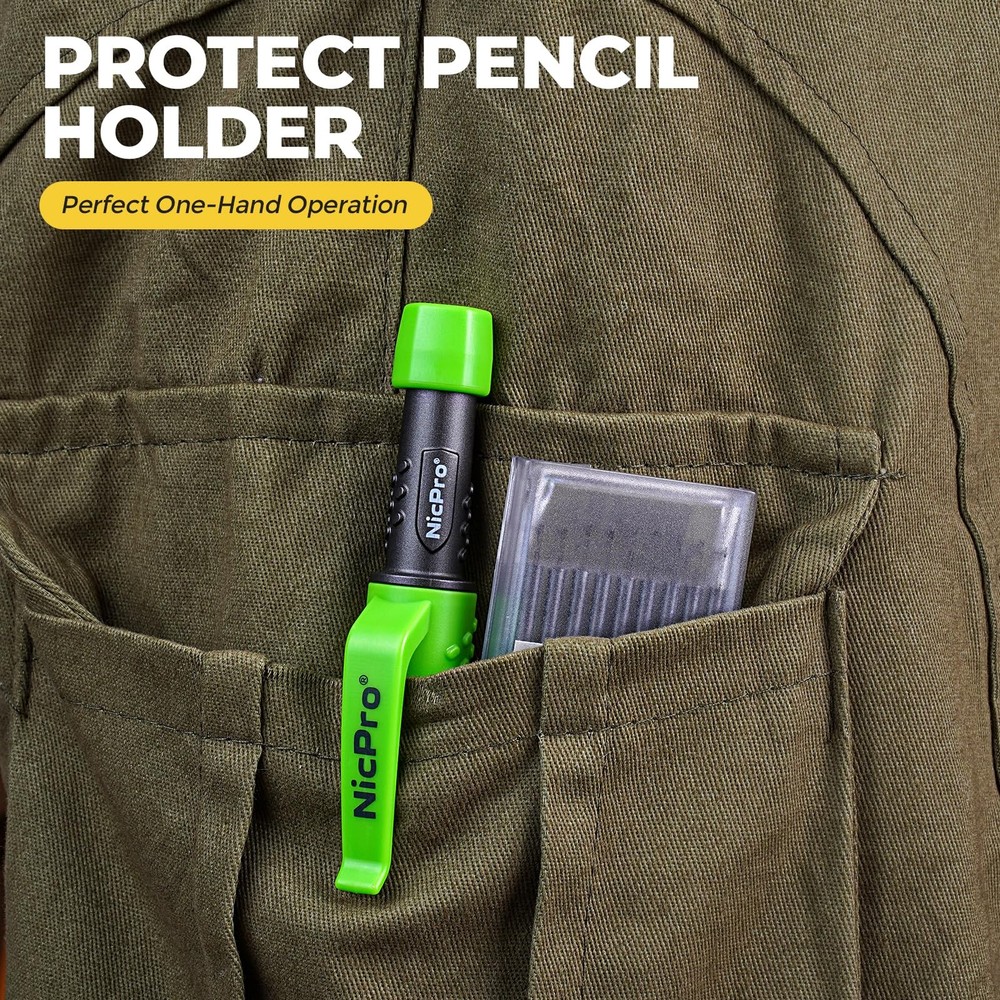 Nicpro Carpenter Pencil with Sharpener, CP3000 Black Green