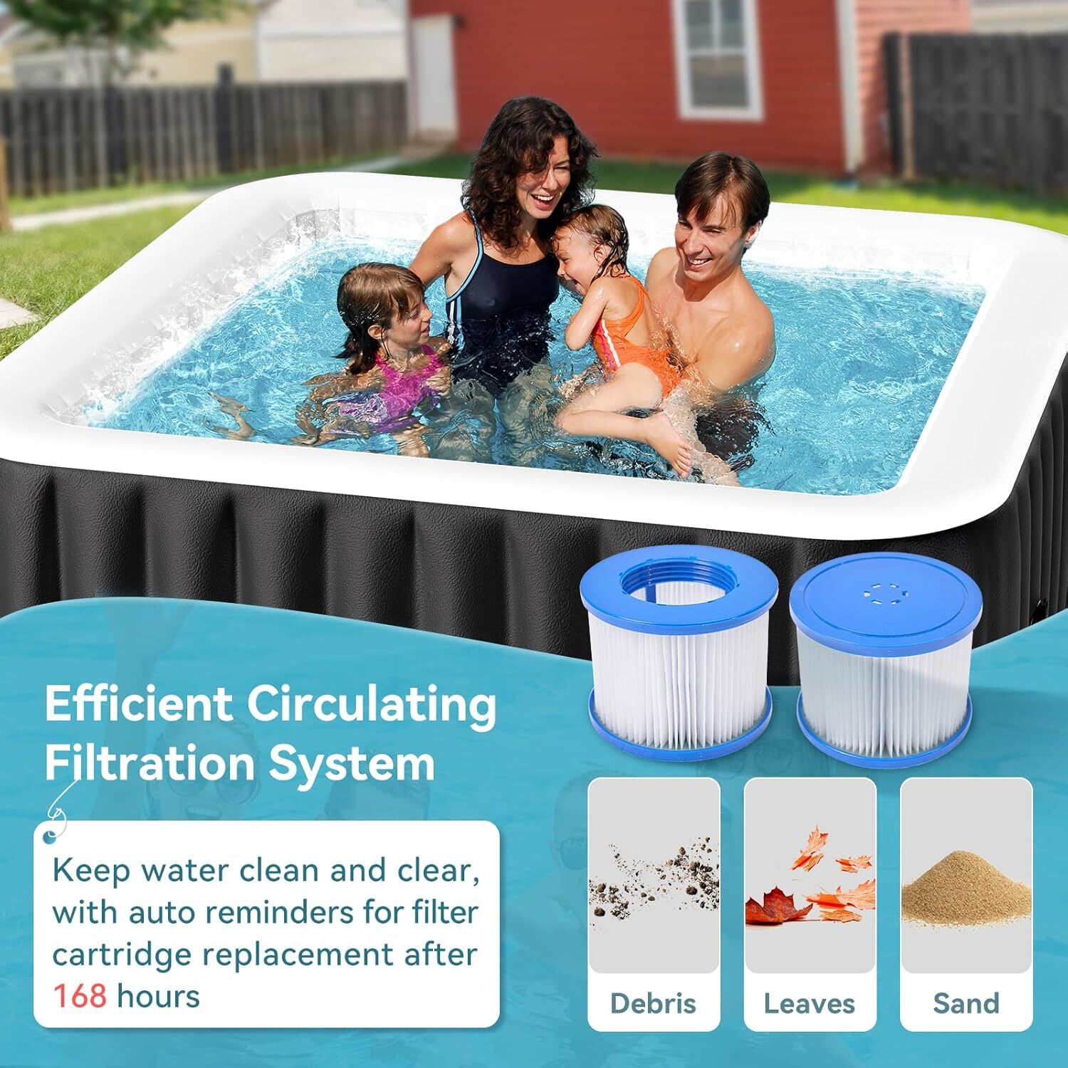 NAIZEA 240 Gallon Inflatable Hot Tub 6 Person Control Panel With 130 Bubble Jets