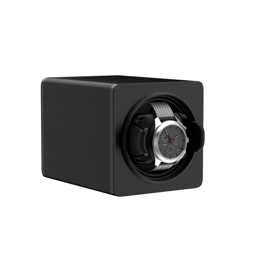 Dukwin Single Automatic Watch Winder Display Storage Case Vegan Leather Black