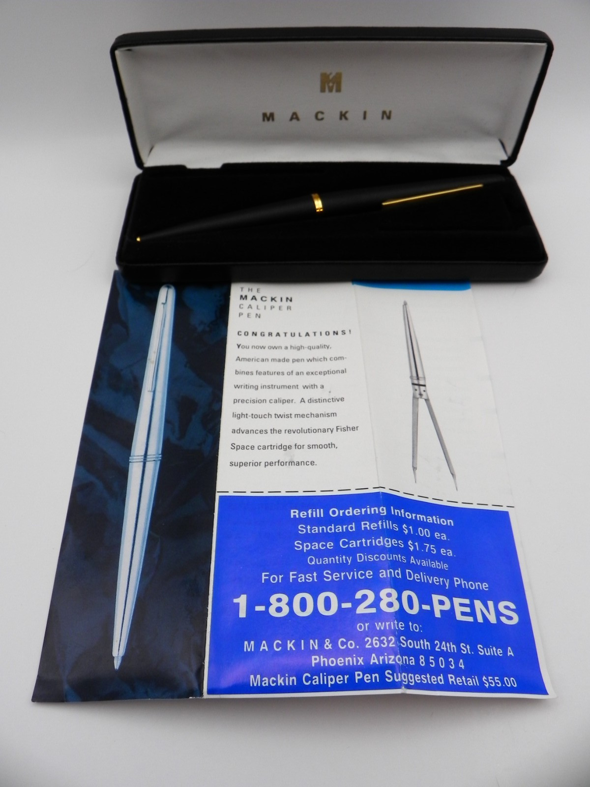 Mackin Caliper Pen Black Gold Medical ECG Case Paperwork Pharmaceutical