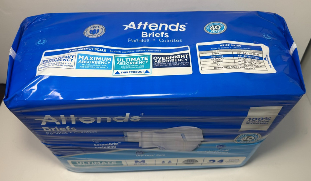Attends Advanced Brief Tab Closure Medium Disposable Heavy Absorbency Pack of 24