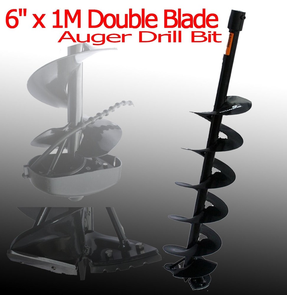 3/4" Fitting 6" x 1M Ice Earth Auger Drill Bit w/ Double Sharp Blades