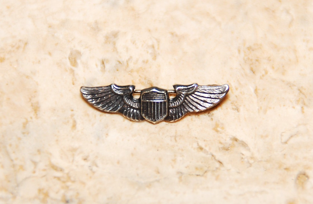 WWII AAF Pilot Wings 1" Lapel Pin Sterling Silver - NS Meyer Inc. NY