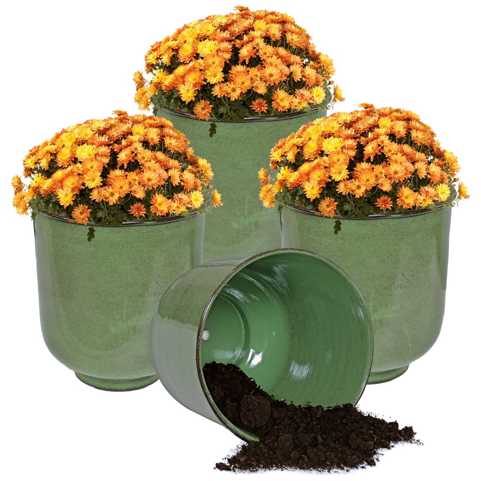 Vivian Metal Planter - 11 in - Jade Glaze - Set of 4 by Sunnydaze