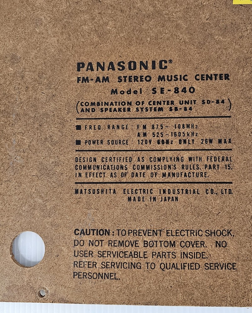 Panasonic SE-840 Stereo BOTTOM PANEL