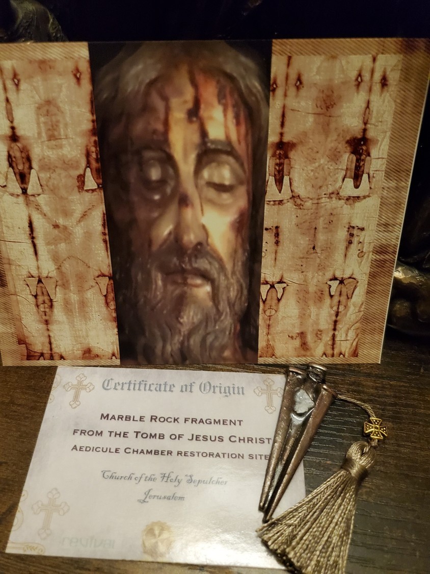 Tomb of Jesus Prayer Medallion with Stone From Tomb of Jesus Holy Sepulchre