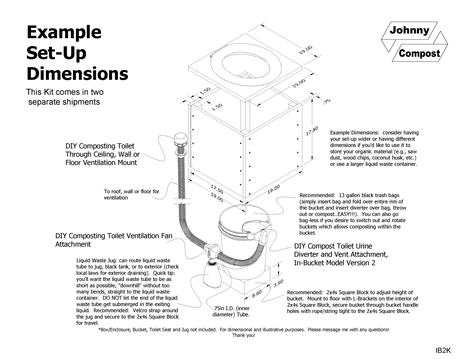 DIY Compost Toilet In-Bucket Urine Diverter and Ventilation Kit